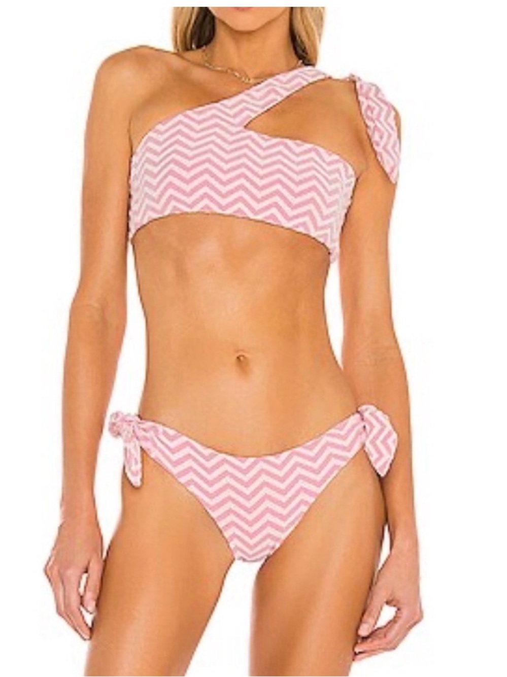 Lovers + Friends Pink Chevron One-Shoulder Bikini